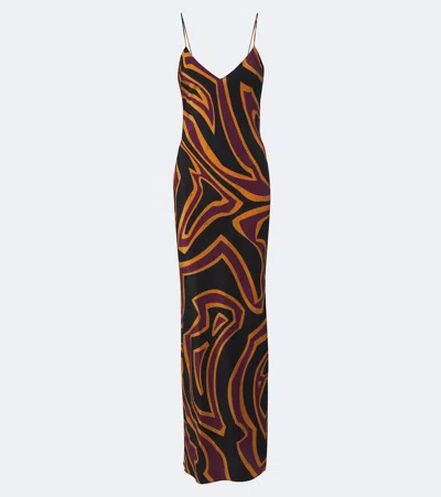 Pucci Labirinto Silk Crêpe De Chine Slip Dress In Brown