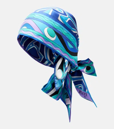Pucci Labirinto Silk Twill Scarf In Blue