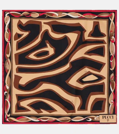Pucci Labirinto Silk Twill Scarf In Brown