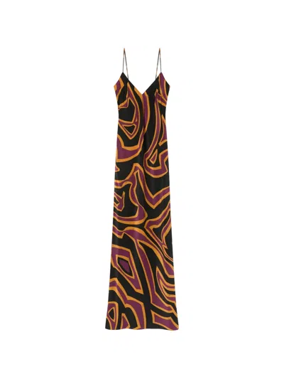 Pucci Silk V-neck Spaghetti-strap Side-slit Maxi Dress In Multi