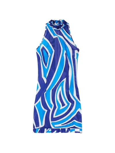 Pucci Labirinto-print Dress With Ruffle Details In Blue