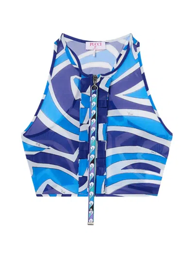 Pucci Labirinto-print Ruffle Top In Blue
