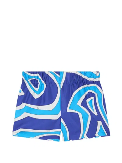 Pucci Labirinto-print Silk Shorts In Blue