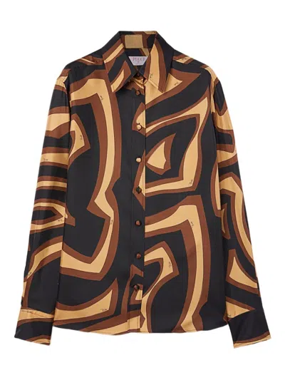 Pucci Labyrinth Print Silk Shirt In Brown