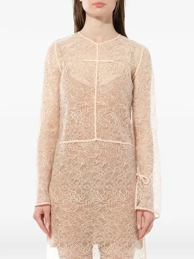 Pucci Lace Long-sleeve Dress In Neutral