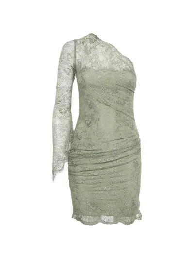 Pre-owned Pucci Lace One-shoulder Mini Dress In Green