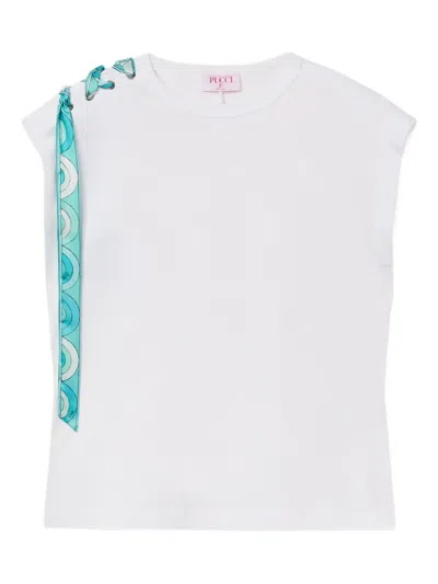 Pucci Lace-up Cotton T-shirt In White