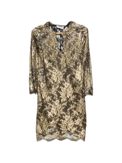Pucci Lace-embellished Metallic-thread Mini Dress In Black