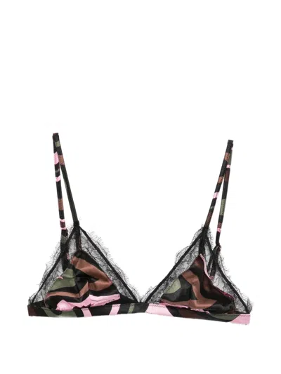 Pucci Lace-trimmed Marmo-print Bra In Multi