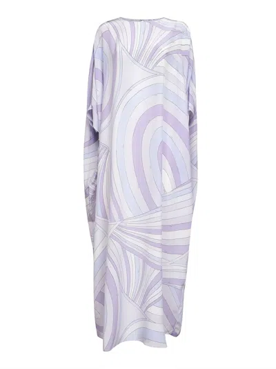 Pucci Lavender Iride Print Silk Twill Long Kaftan In Multi