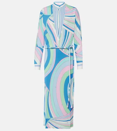 Pucci Layered Belted Printed Tunic In Blue