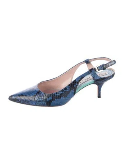 Pre-owned Pucci Leather Animal Print Slingback Pumps In Blue