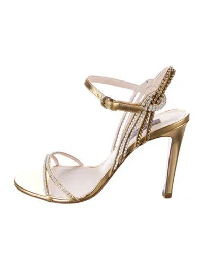 Pre-owned Pucci Leather Crystal Embellishments Sandals In Gold/metallic