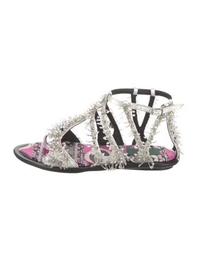 Pre-owned Pucci Leather Crystal Embellishments Slingback Sandals In Silver