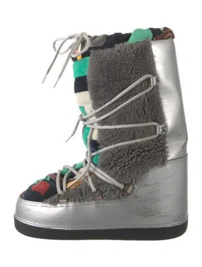 Pre-owned Pucci Leather Graphic Print Snow Boots In Metallic/silver