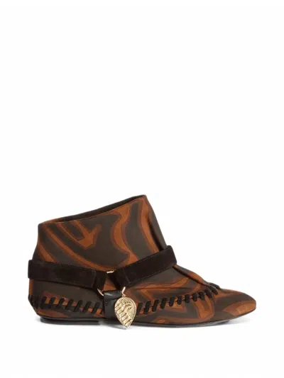 Pucci Leather Labirinto Print Ankle Boots In Brown