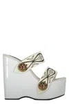 Pucci Embroidered Leather Wedge Sandals In White