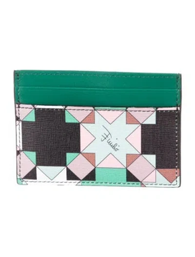 Pre-owned Pucci Leather Printed Card Holder In Green