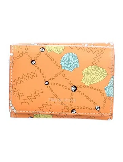 Pre-owned Pucci Leather Printed Compact Wallet In Orange
