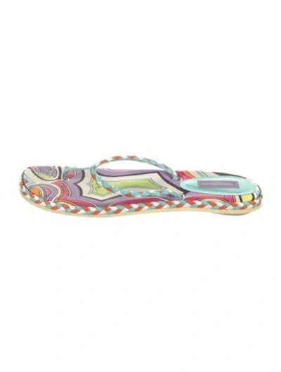 Pre-owned Pucci Leather Printed Flip Flops In Blue