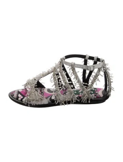 Pre-owned Pucci Leather Printed Gladiator Sandals In Silver
