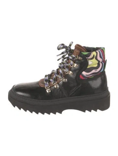 Pre-owned Pucci Leather Printed Hiking Boots In Black