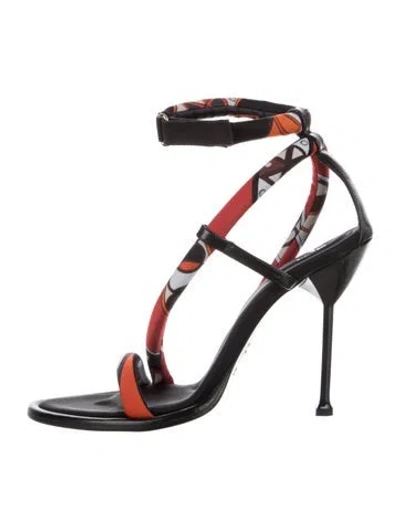 Pre-owned Pucci Leather Printed Sandals In Black/white