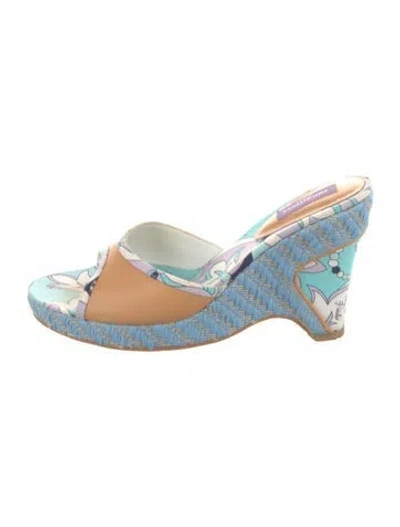 Pre-owned Pucci Leather Printed Slides In Blue