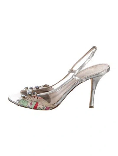 Pre-owned Pucci Leather Printed Slingback Sandals In Silver
