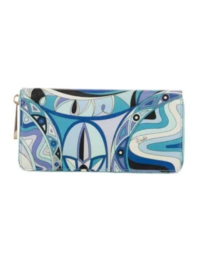 Pre-owned Pucci Leather Printed Wristlet In Blue