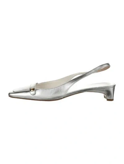 Pre-owned Pucci Leather Slingback Flats In Metallic/silver