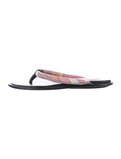 Pre-owned Pucci Leather Striped Flip Flops In Black