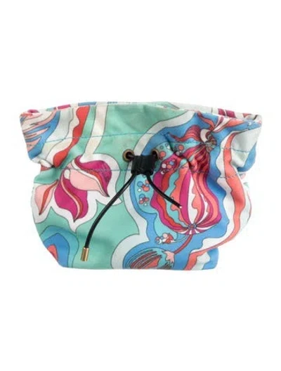 Pre-owned Pucci Leather Trim Cosmetic Bag In Blue