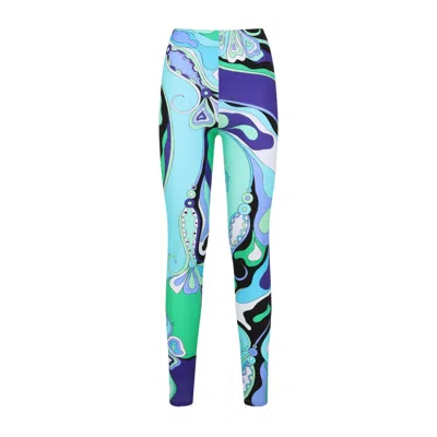 Pucci Elastic Waistband Stretch Fit Trousers In Verde/lilla