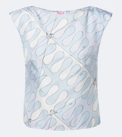 Pucci Leocorno Silk Twill Top In Blue