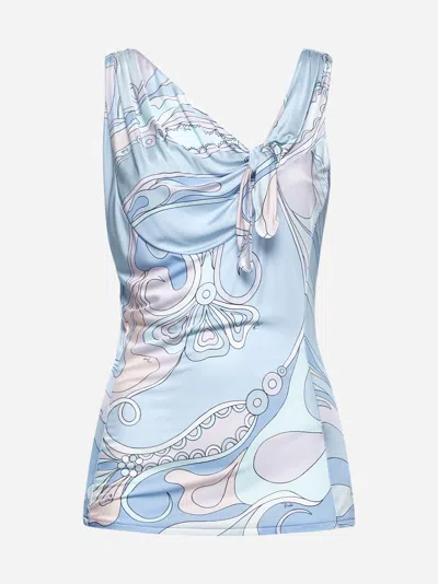 Pucci Printed Satin And Cady Top With Drape And Knot