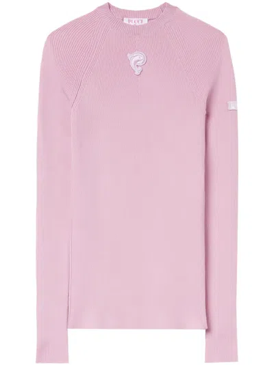 Pucci Logo-embroidered Ribbed-knit Jumper In Pink