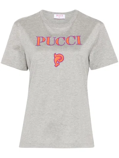 Pucci T-shirt With Logo In Grey