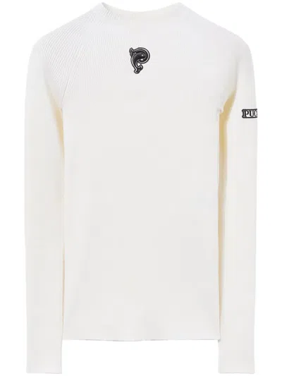 Pucci Logo-embroidered Ribbed Knit Jumper In White