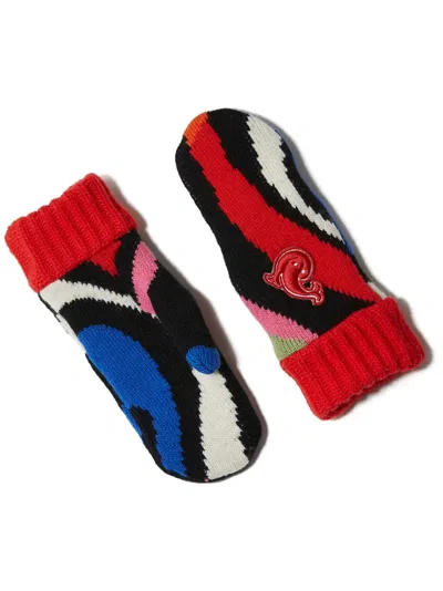 Pucci Logo Patches Thumb Slot Mittens In Red