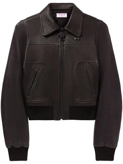 Pucci Logo-plaque Leather Jacket In Black