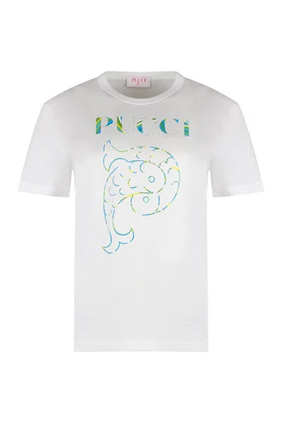 Pucci Logo-print Cotton T-shirt In White