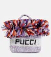 Pucci Logo Small Raffia-trimmed Tote In Multi