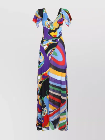 Pucci Orchidee And Iride Print Maxi Dress In Multicolor