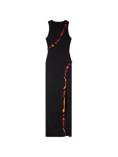 Pucci Long Fitted Dress With Printed Detail In Black