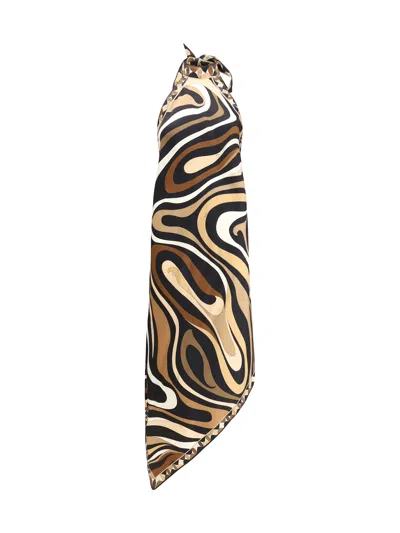 Pucci Long Halterneck Dress In Marble Print In Animal Print