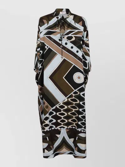 Pucci Long Kaftan Dress Loose Fit Geometric Collar In Multi