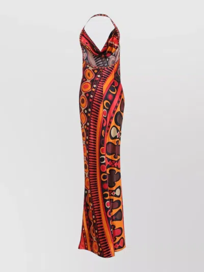 Pucci Long Satin Halterneck Maxi Dress Soleil In Multi