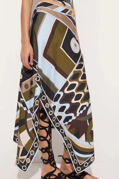 Pucci Long Skirt Khaki Blue In Multi