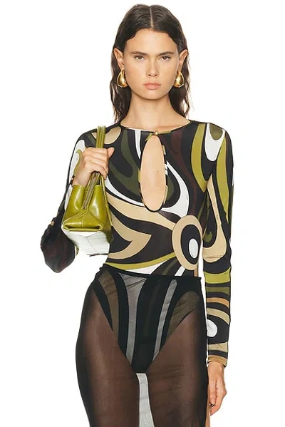 Pucci Long Sleeve Bodysuit In Brown